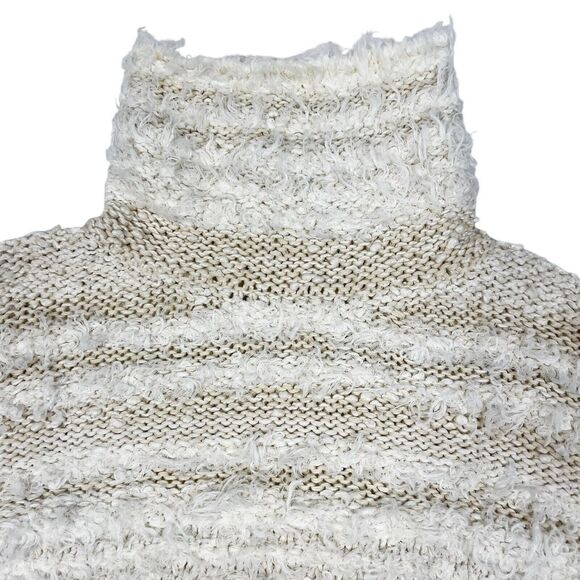 Anthropologie Marilyn Ivory Fringed Boho Cowl Oversized Knit Poncho Sweater XS S - Picture 4 of 10